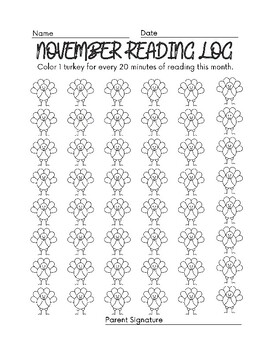 Preview of Printable Reading Logs, 5 November Color-In Reading Logs