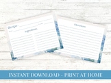 Printable Recipe Card - Blue Hydrangea Watercolor - Blank 