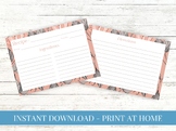 Printable Recipe Card - Coral Green Leaves Watercolor - Bl