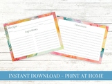 Printable Recipe Card - Orange Pink Floral Watercolor - Bl