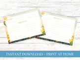 Printable Recipe Card - Yellow Tulips Watercolor - Blank R