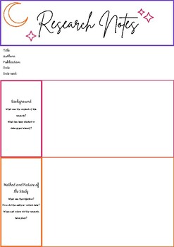 Preview of Printable Research Notes Template - Low Ink Version
