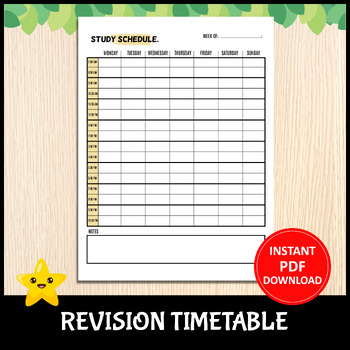 Preview of Printable Revision Timetable | Weekly Study Schedule | Hourly Agenda