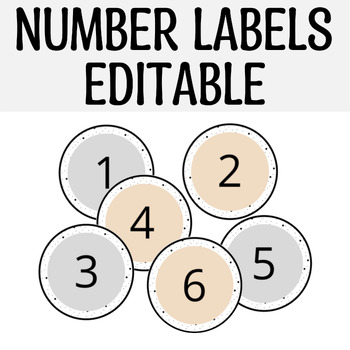 Preview of Printable Round Number Labels, Math Numbers, Boho Neutral Colors Spotty Tags