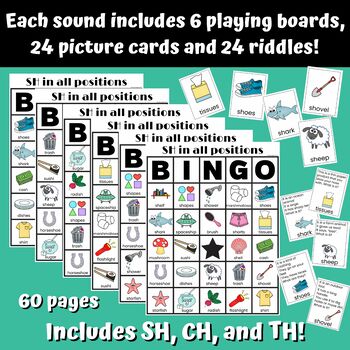 Printable SH, CH, and TH Articulation BINGO Games Speech Therapy Activity