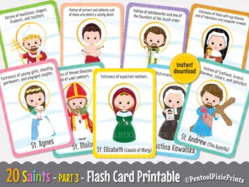 Preview of Printable Saints Flash Cards, Catholic Saints Flashcards, Saints Flashcards,