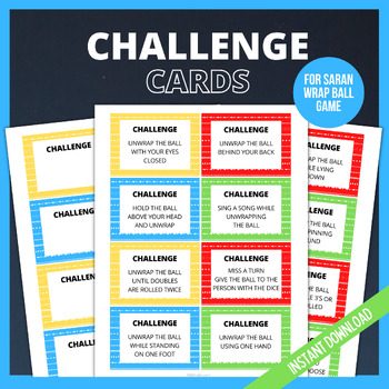 Printable Saran Wrap Ball Game Challenge Cards by Little HaloJ | TPT