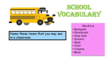 Preview of Printable School Vocabulary Activity Pages