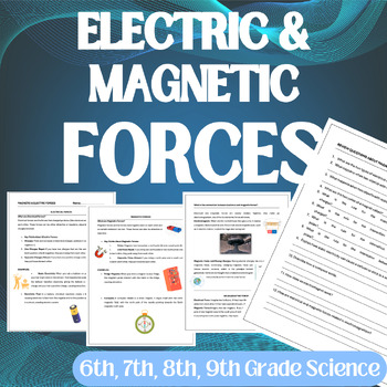 Preview of Printable Science Worksheet Electric & Magnetic Forces 6th 7th 8th Grade