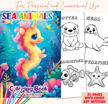 Preview of Printable Sea animals coloring pages for kids, fish, activity coloring sheets