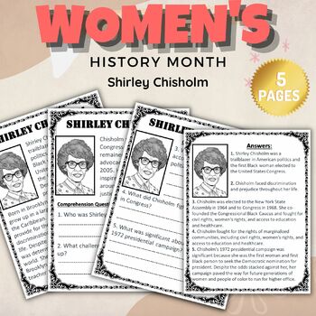 Preview of Printable Shirley Chisholm Reading Comprehension Women's History Month