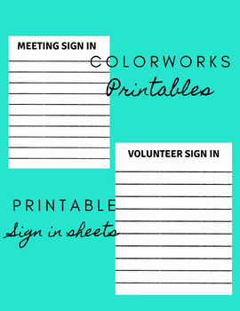 Preview of Printable Sign In Sheets PDF| Volunteer Sign In PDF
