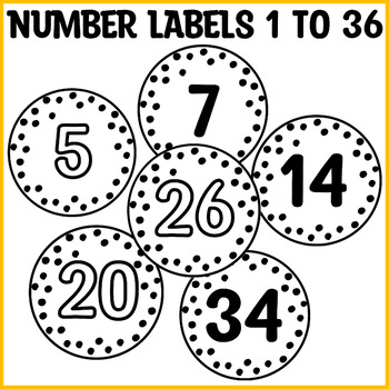 Preview of Printable Small Black and White Number Labels, Editable Number Labels 1 to 36
