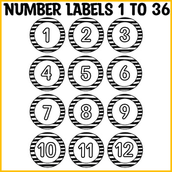 Preview of Printable Small Number Labels, Black and White round Number Labels, Editable