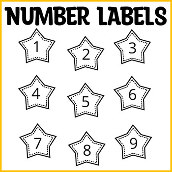 Preview of Printable Small Star Number Labels, Editable Black and white Number Labels