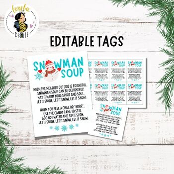 Preview of Printable Snowman Soup Treat Tags | Snowman Soup Favor Tags | Christmas Gift Tag