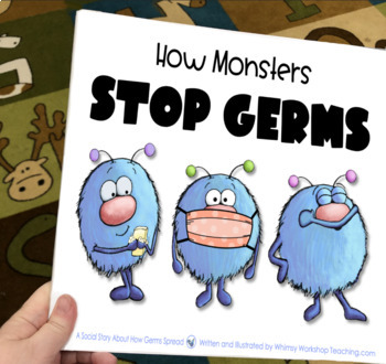 Preview of Printable Social Story 3-How Monsters Stop Germs -Book with 5 Lessons +Templates