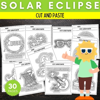 Preview of Printable Solar eclipse 2024 Cut And Paste worksheets - April crafts Activities