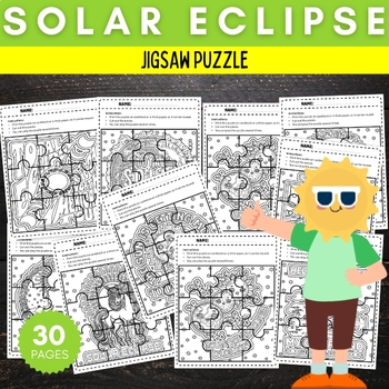 Preview of Printable Solar eclipse 2024 Jigsaw Puzzle Template - Fun April Games Activities