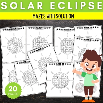 Preview of Printable Solar eclipse 2024 MAZES With solution - Fun Games Activities for Kids