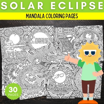 Preview of Printable Solar eclipse 2024 Mandala Coloring Pages Sheets -Fun April Activities
