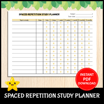Preview of Printable Spaced Repetition Study Schedule | Curve of Forgetting Planner