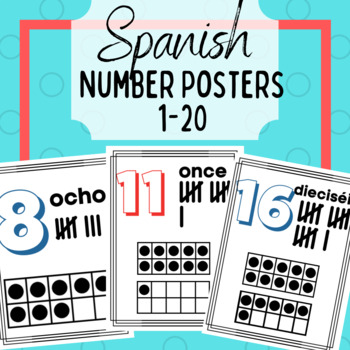 Preview of Printable Spanish Number Posters - Numbers 1-20