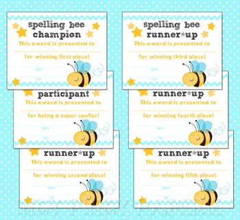 Preview of Printable Spelling Bee Award Certificates