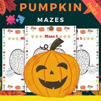 Preview of Printable Spooky Pumpkin Mazes Puzzles With Solutions - October Games Activities