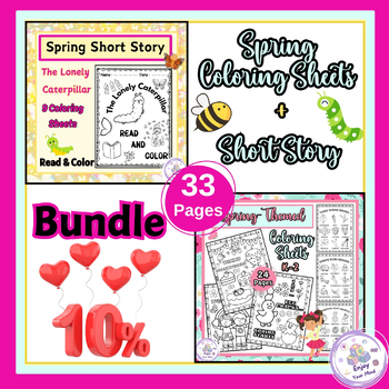 Preview of Printable Spring Activities Coloring Sheets/ Pages &Short Story for Early Reader