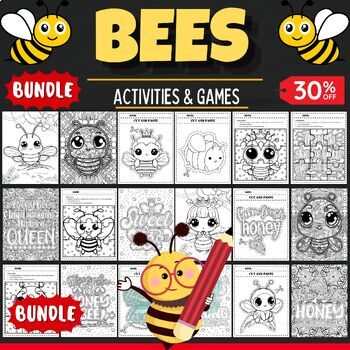 Preview of Printable Spring Bees Bug Coloring Pages & Games - Fun Spring Insects Activities