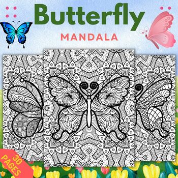 Preview of Printable Spring Butterfly Mandala Coloring sheets - Fun March April Activities