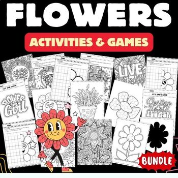 Preview of Printable Spring flowers Coloring Pages & Games - Fun Spring Activities BUNDLE