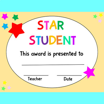 Printable Star Student Award, Editable Star Student Awards, Student ...