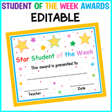 Printable Star Student of the Week Awards, Editable Bright