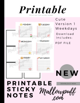 Printable Sticky Notes Weekly Planner 1 By Mallowpuff Designs Tpt