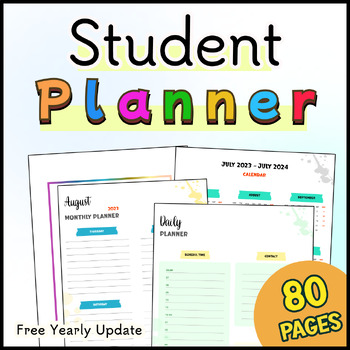 Preview of Printable Student Calendar Planner 2023-2024 | back to school | UPDATED YEARLY!