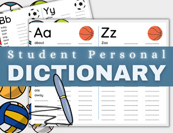 Preview of Printable Student Dictionary, Personal Spelling Dictionary Sports Themed