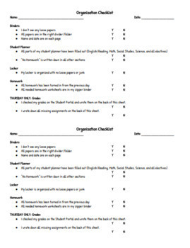 Preview of Printable Student Organization Checklist - Fully Editable