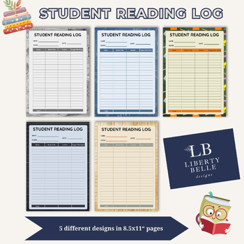 Preview of Printable Student Reading Log in 5 Designs for Upper Elem and Middle School