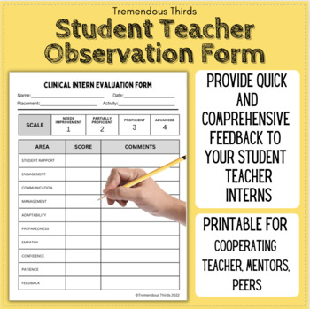 Printable Student Teacher Intern Observation/Evaluation Feedback Form