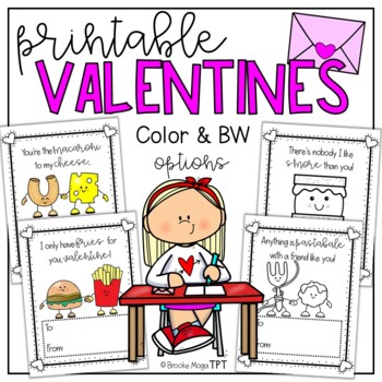 Preview of Printable Student Valentine's Day Cards Color and Black White