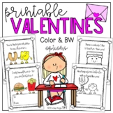Printable Student Valentine's Day Cards Color and Black White