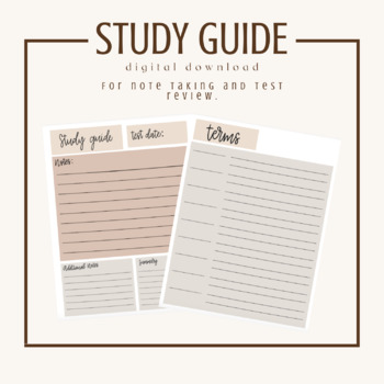 Preview of Printable Study Guide // Study Guide Template // Note Taking Template //