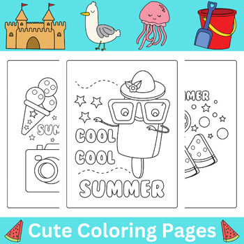 Printable Summer Activity Worksheets for Kids. Beach Coloring Pages.