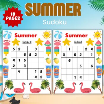 Preview of Summer Saison Easy Sudoku Puzzles  - Fun End of the year Brain Games - Freebies