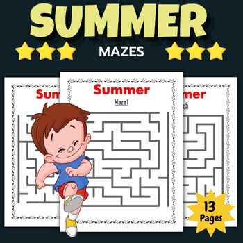 Preview of Printable Summer Saison Mazes Puzzles With Solutions - Fun End of the year Games