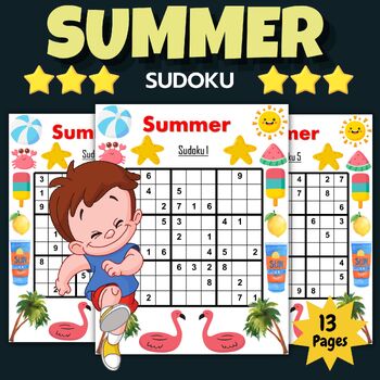 Preview of Printable Summer Saison Sudoku Puzzles With Solutions - Fun Brain Games For Kids