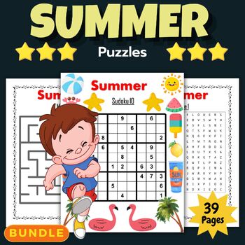 Preview of Summer Season Puzzles With Solutions - Fun End of the yaer Games Activities