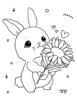 Printable Sunflower rabbit Coloring Pages, Sundlower Coloring Sheets ...